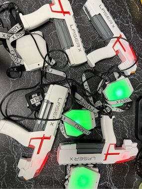 Laser X Set of 4 White & Red Laser Tag Blaster Set with Green Sensors